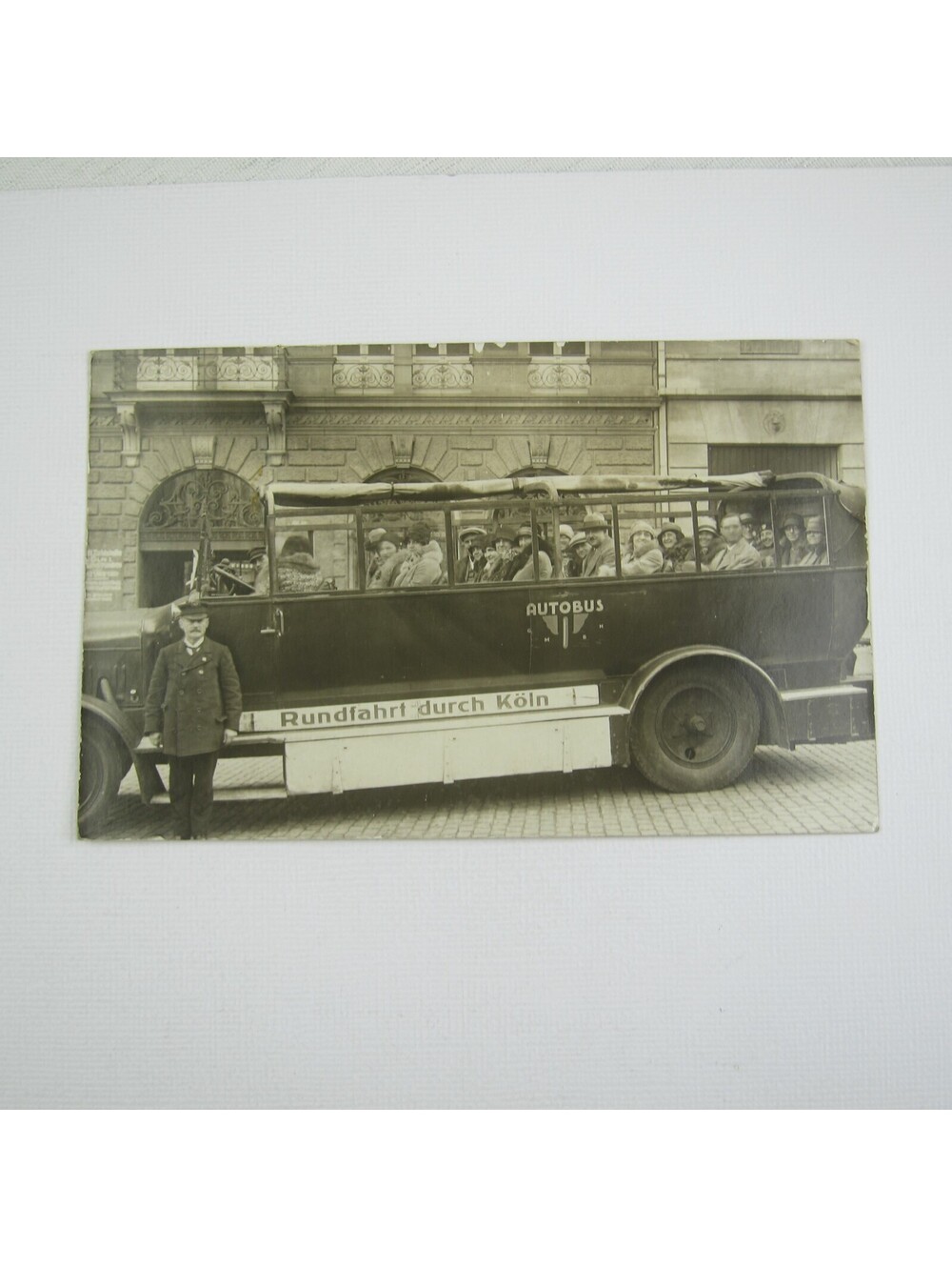 RPPC Real Photo Postcard Vintage 1927 Sightseeing Bus Tour Cologne Germany RARE